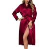 Lovasy Womens Silk Robe Satin Long Bride Robes with Pockets S-XXL(Purplish Red)